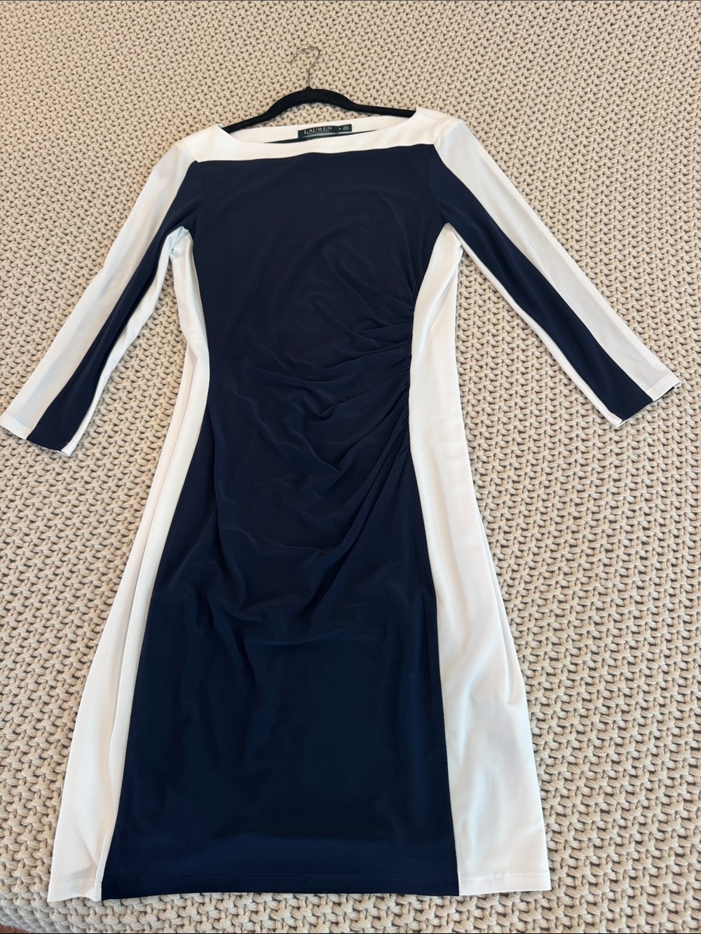Ralph Lauren Navy & White Panel Midi Dress